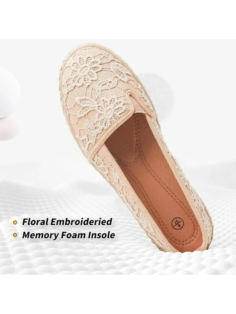 Women's Brown Rubber Flower Embroidered Comfortable Round Toe Casual Ballet Flat